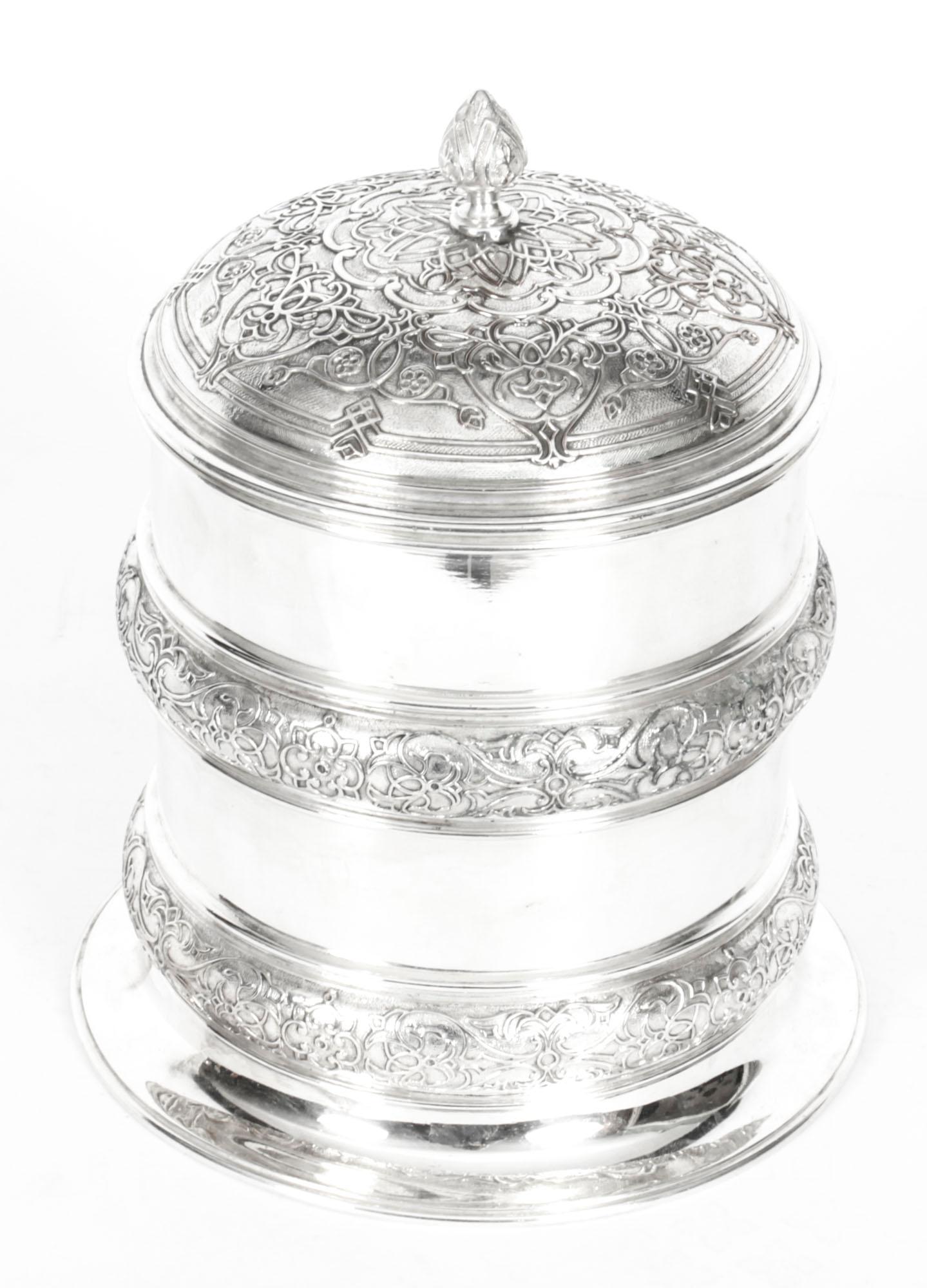 Antique Silver Plate Drum Biscuit Box Elkington & Co, 19th Century For Sale 3