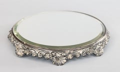 Antike Silberplatte Floral Mirror Plateau Tablett, um 1920