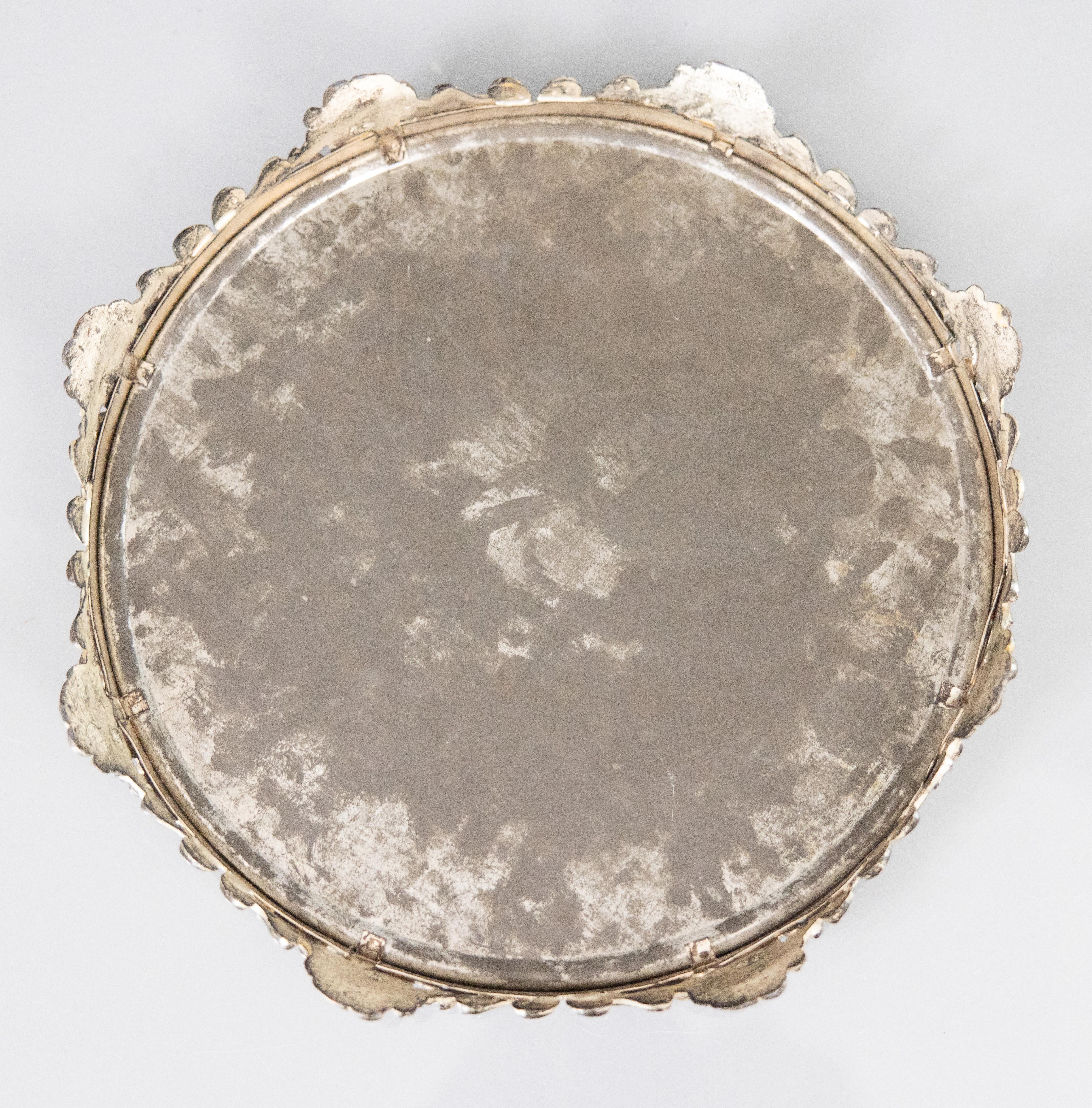 Antique Silver Plate Floral Mirror Plateau Tray, circa 1920 For Sale 1
