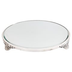 Vintage Silver Plate Footed Mirror Plateau, circa 1920