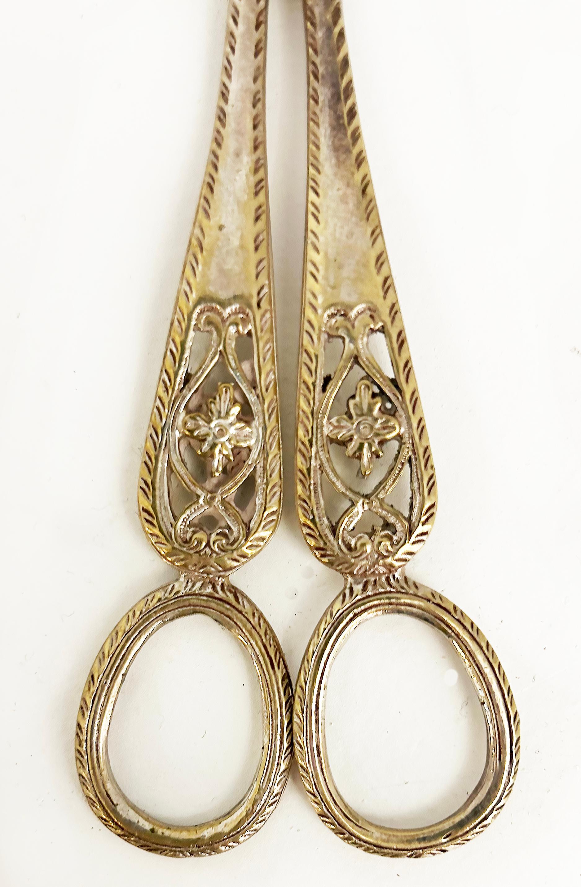 20th Century Antique Silver Plate Grape Scissors, Floral and Filigree Details For Sale