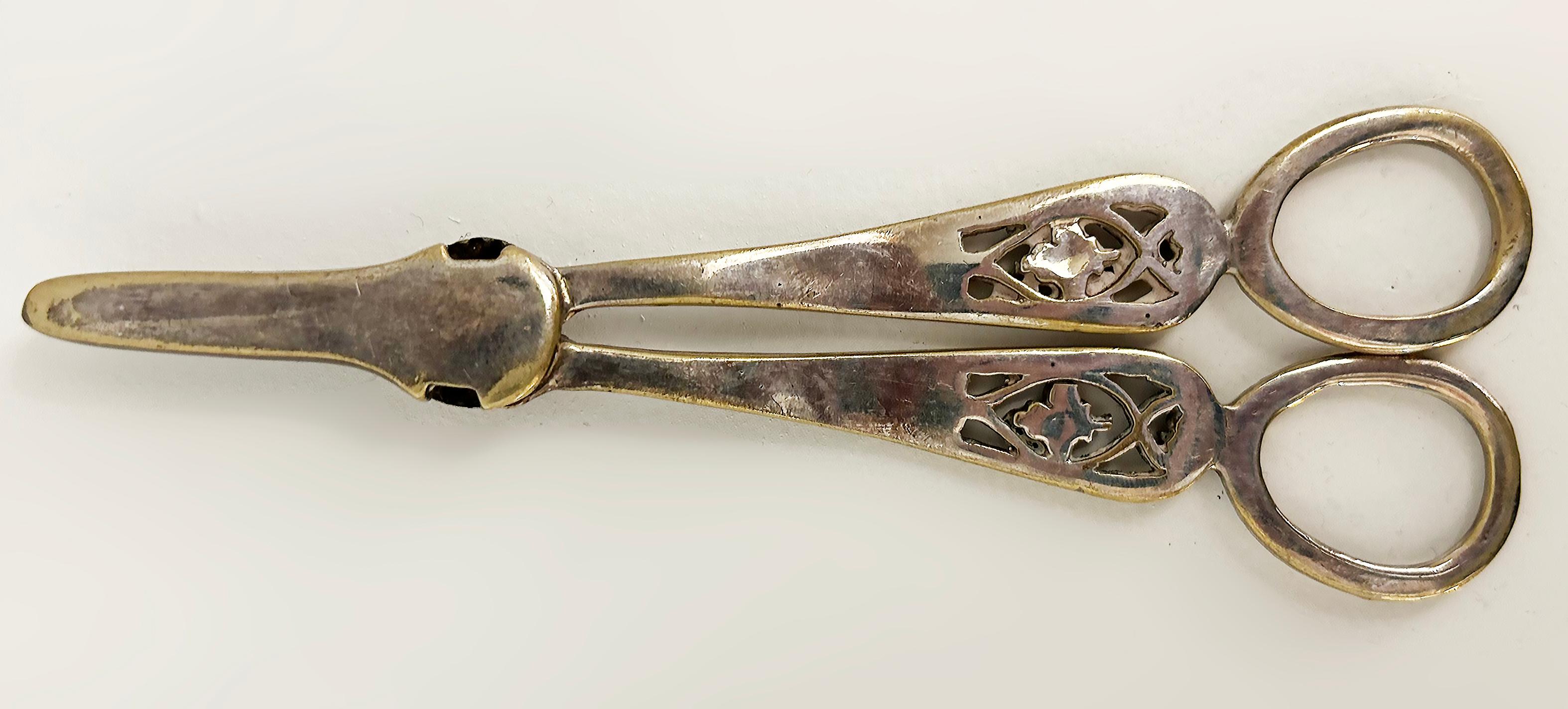 Antique Silver Plate Grape Scissors, Floral and Filigree Details For Sale 2