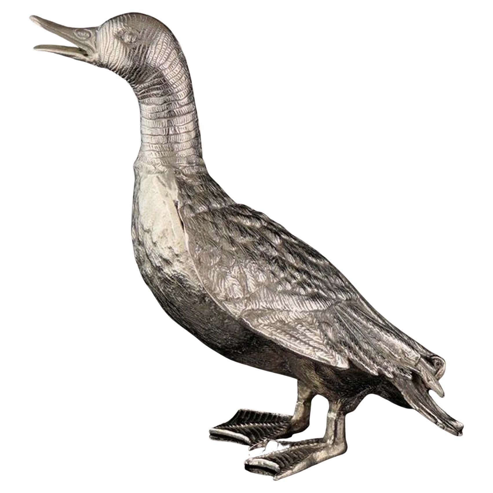 Antique Silver Plate Large Duck Figurine