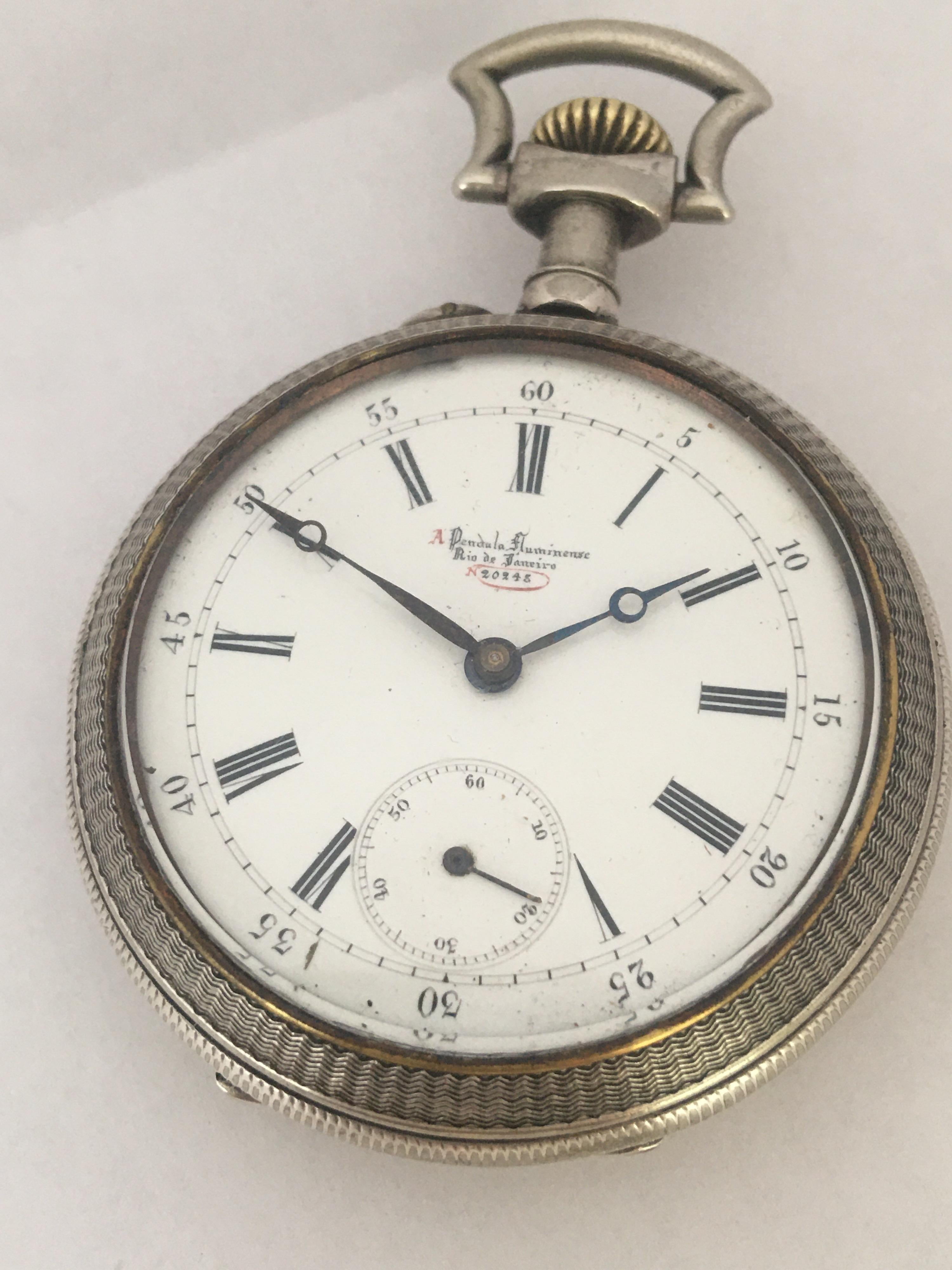 Antique Silver Plate Manual winding Cyclists Pocket Watch For Sale 6