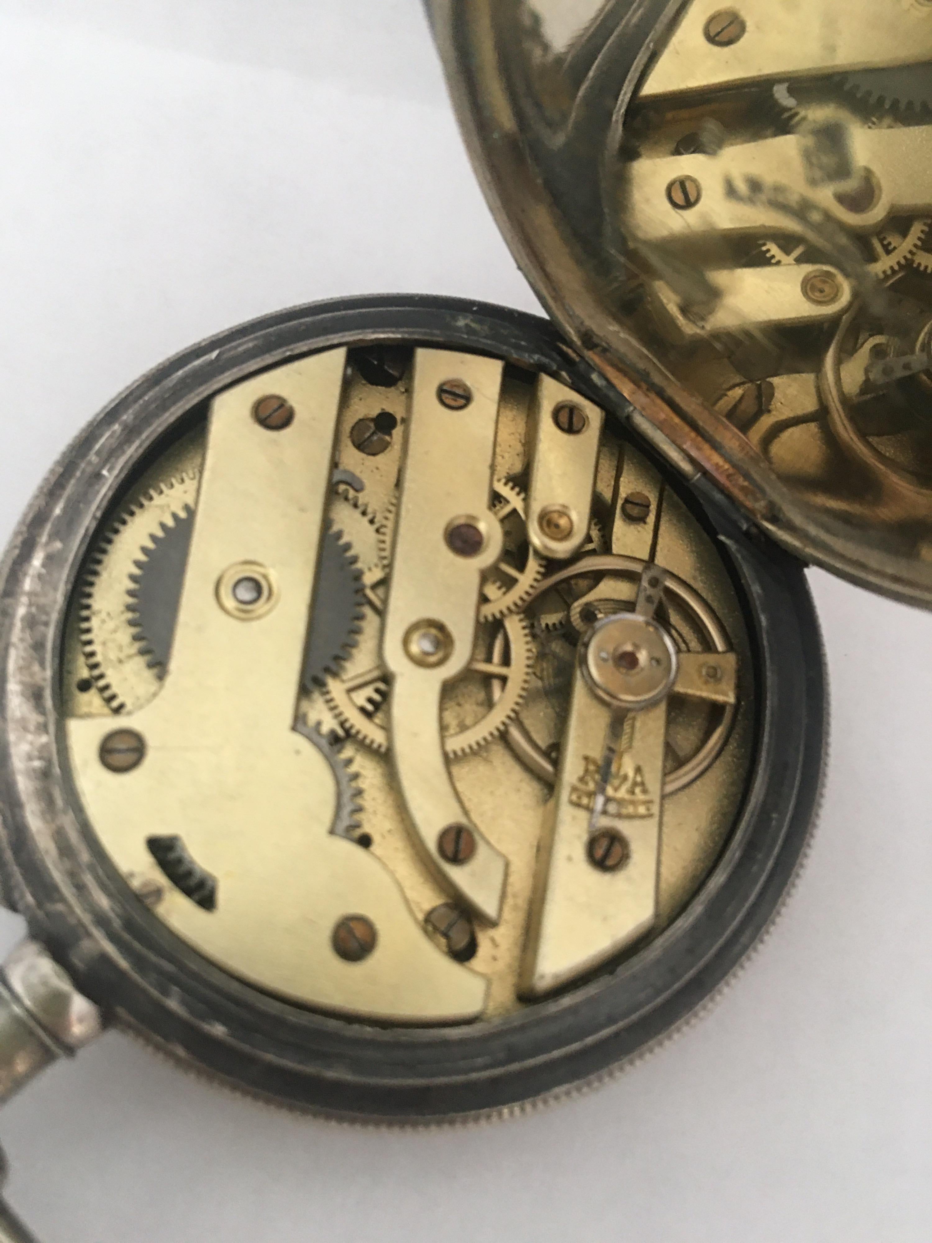 Antique Silver Plate Manual winding Cyclists Pocket Watch In Good Condition For Sale In Carlisle, GB