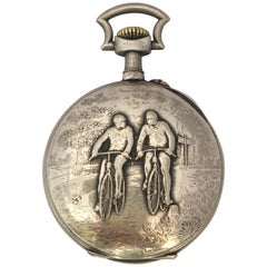 Antique Silver Plate Manual Winding Cyclists Pocket Watch