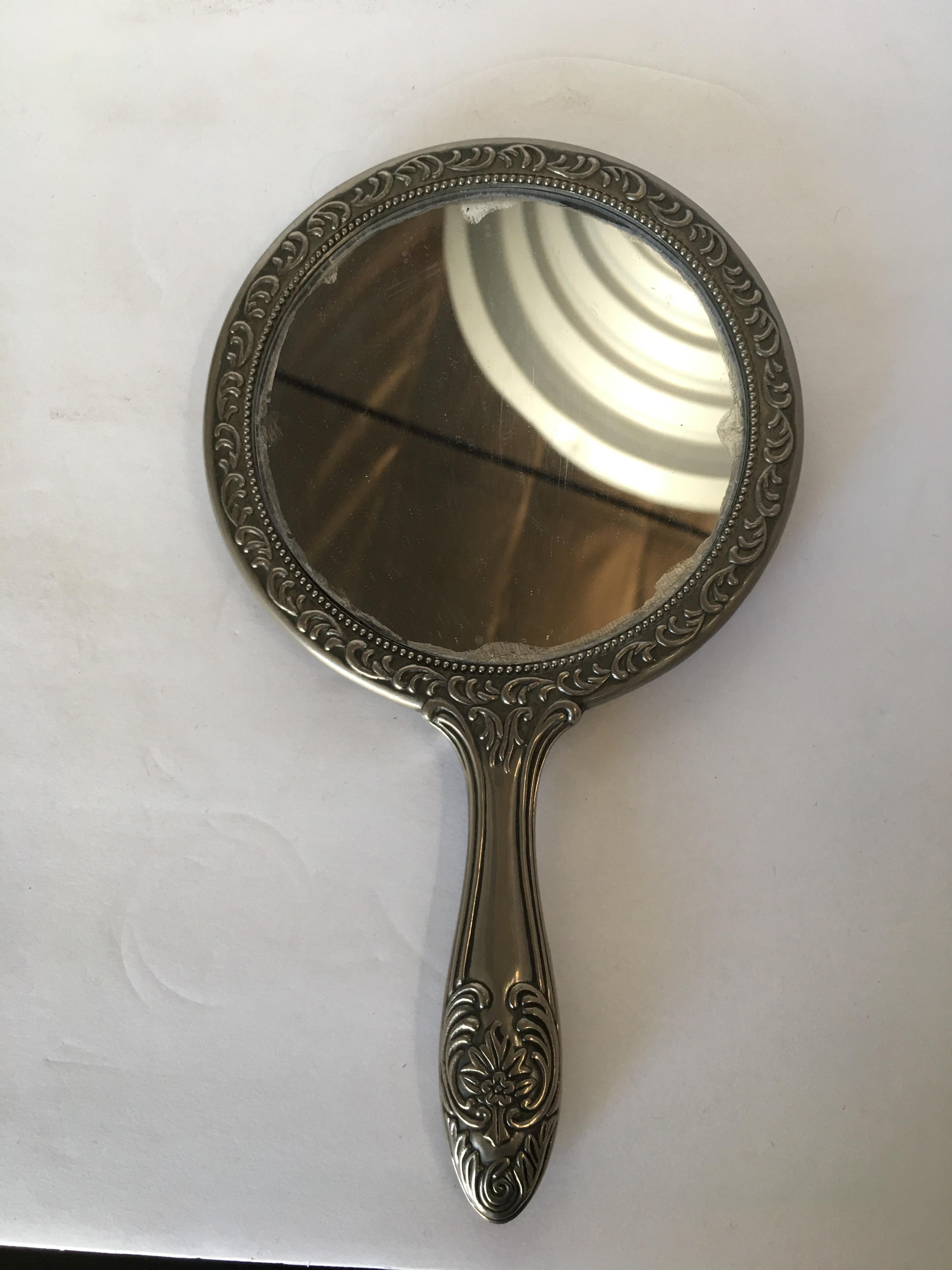 American Antique Silver Plate Rose Pattern Vanity Hand For Sale