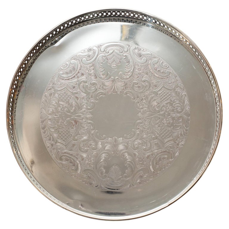 Antique Silver Plate Round Serving Tray with Gallery Rim For Sale at  1stDibs | silver plate for sale, silver plate antique, fancy silver platter