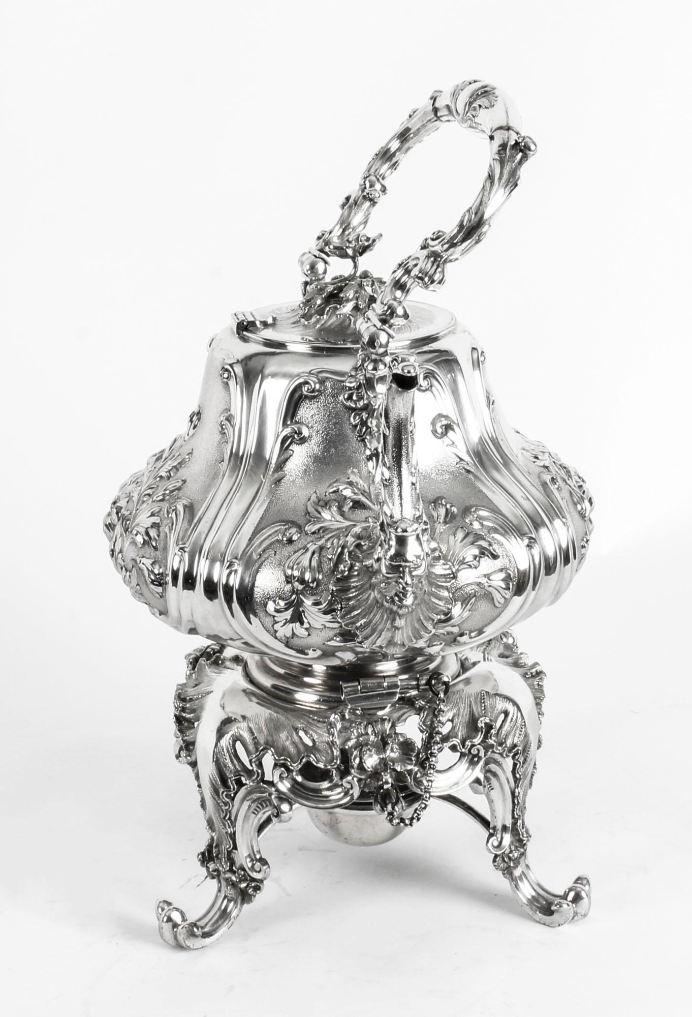 Mid-19th Century Antique Silver Plate Spirit Kettle on Stand by Elkington, 19th Century