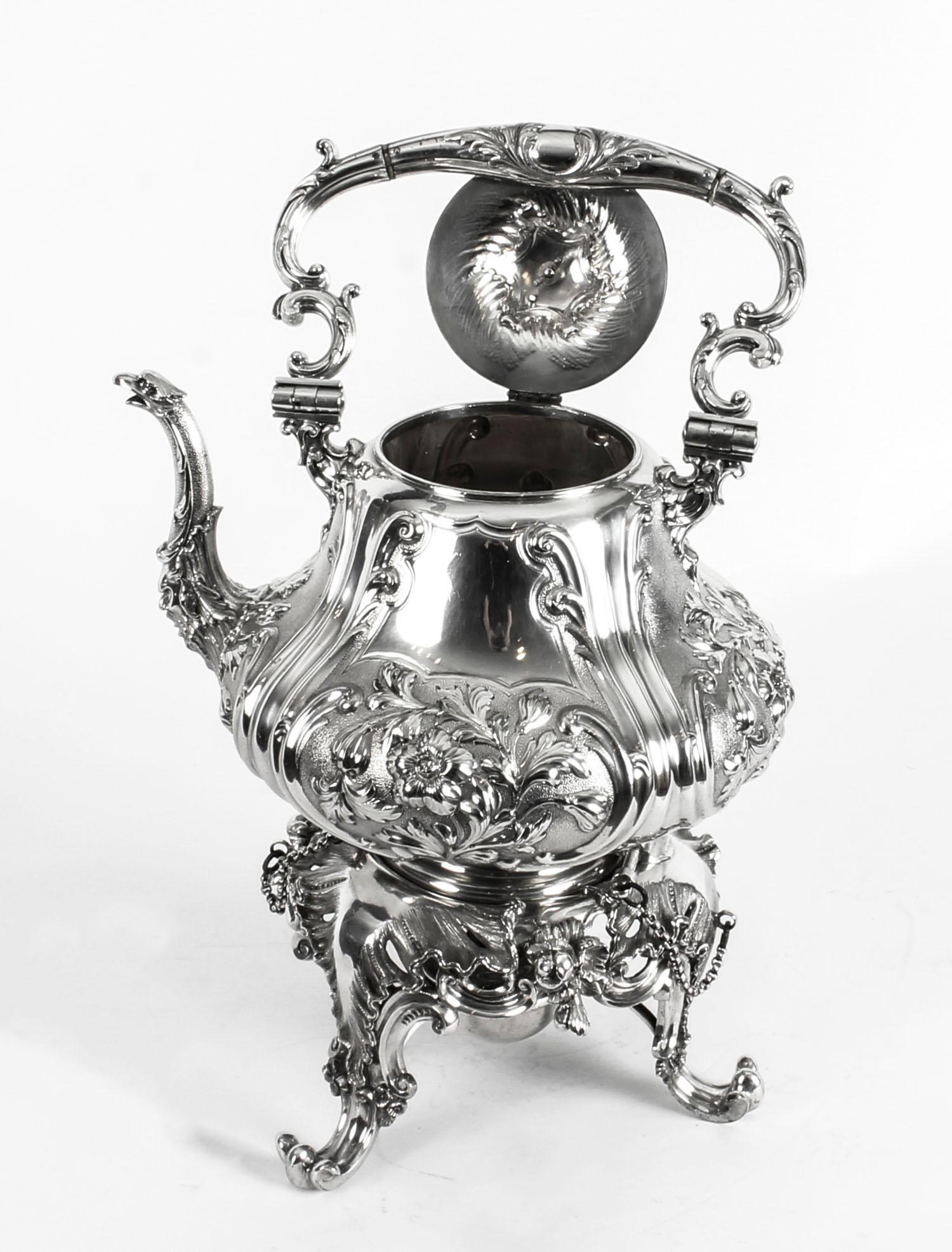 Antique Silver Plate Spirit Kettle on Stand by Elkington, 19th Century 1