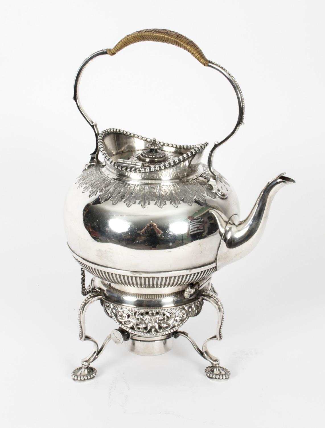 Antique Silver Plate Spirit Kettle on Stand by Elkington Dated 1845 19th C 10