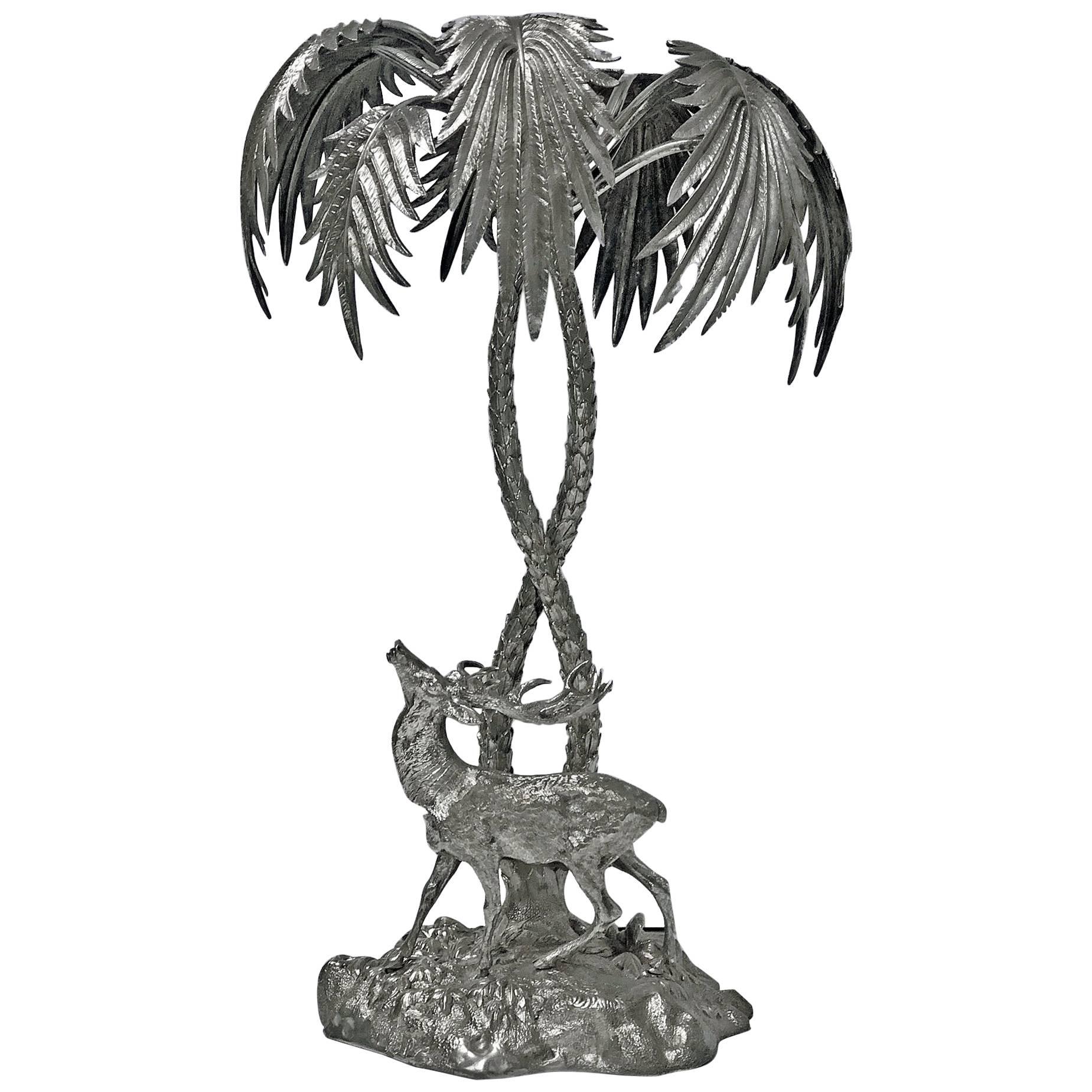 Centre de table antique en plaque d'argent avec cerf:: vers 1870
