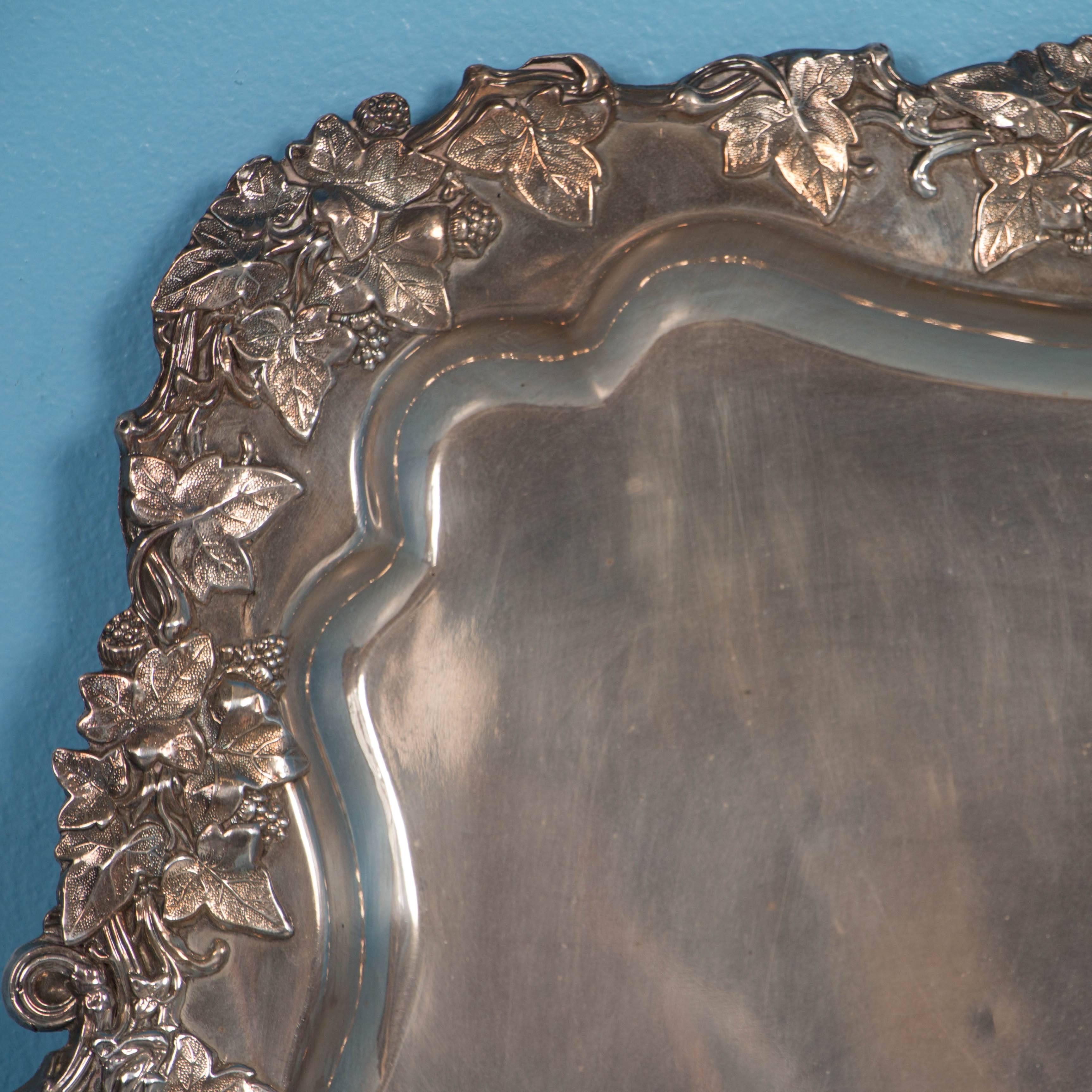 Antique Silver Plate Tray Table on an Ebonized Base 5