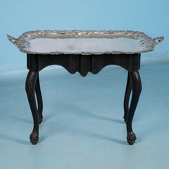 Antique Silver Plate Tray Table on an Ebonized Base