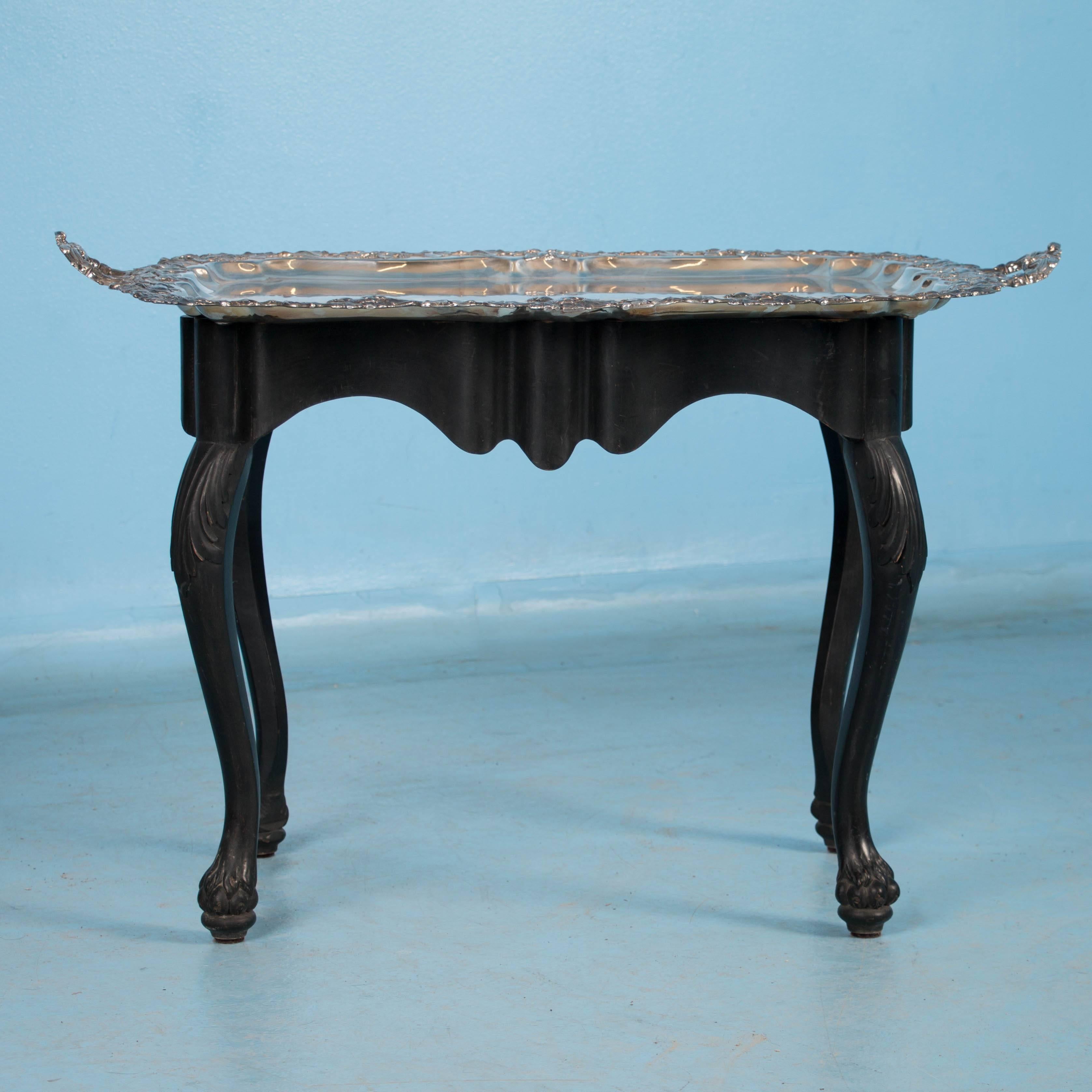 Antique Silver Plate Tray Table on an Ebonized Base In Good Condition In Round Top, TX