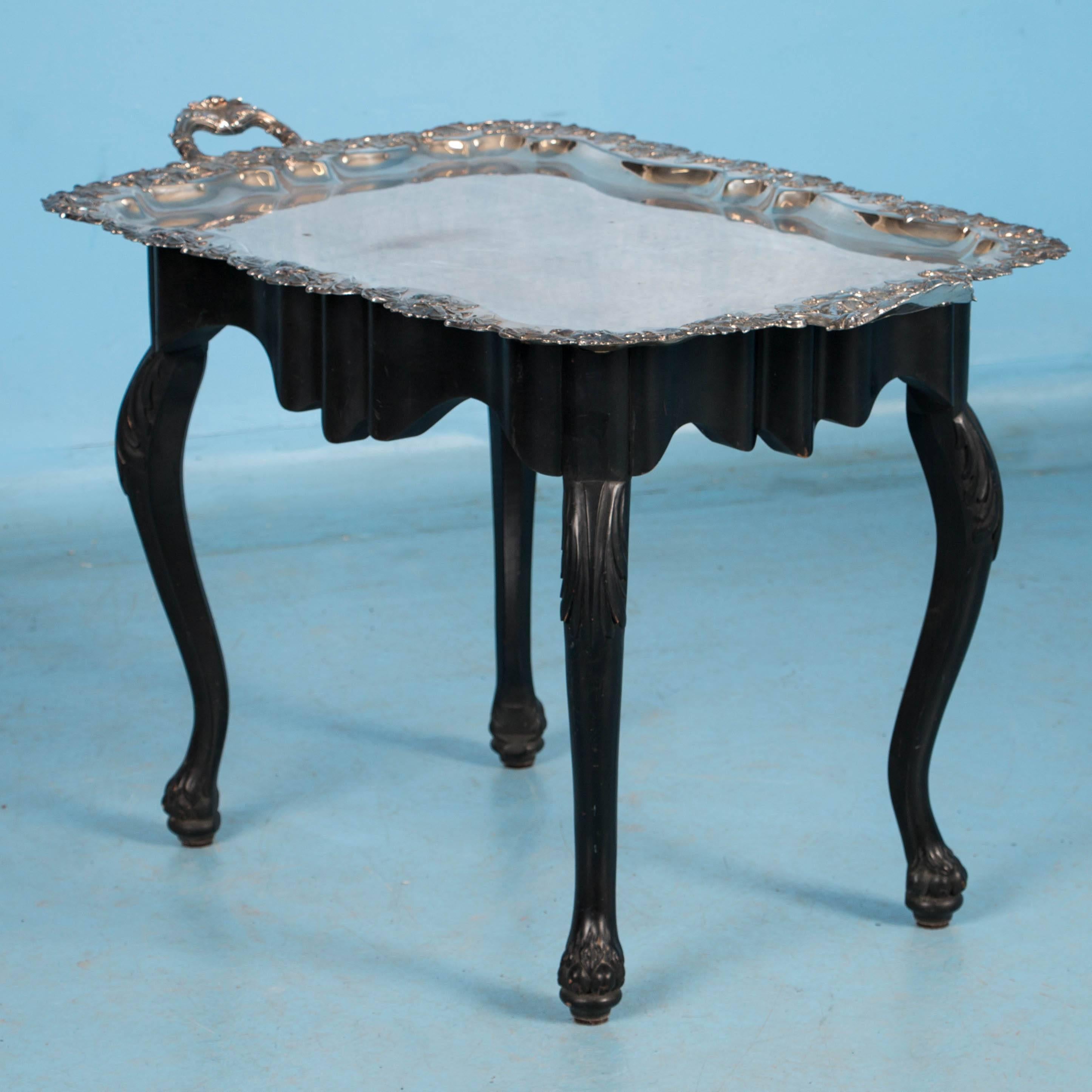 20th Century Antique Silver Plate Tray Table on an Ebonized Base