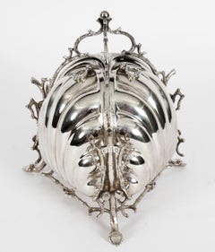 Antique Silver Plate Triple Shell Shaped Biscuit Box by Fenton Brothers 19th C