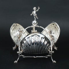 Antique Silver Plate Triple Shell Shaped Biscuit Box Mappin & Webb 19th Century