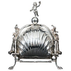 Antique Silver Plate Triple Shell Shaped Biscuit Box Mappin & Webb 19th Century