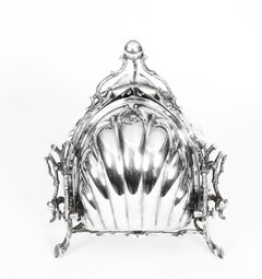 Antique Silver Plate Triple Shell Shaped Sweets Biscuit Box, 19th Century