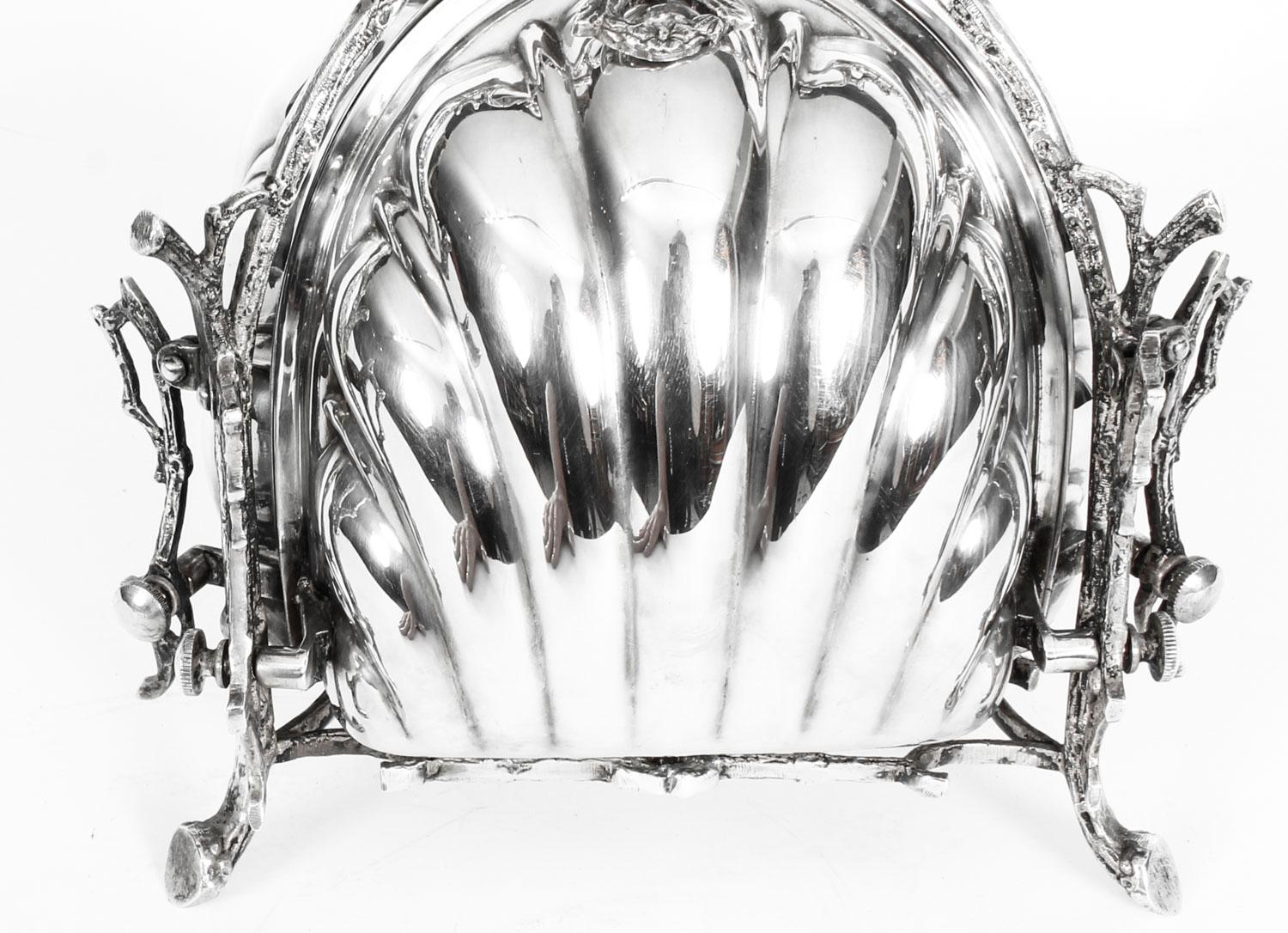 Late 19th Century Antique Silver Plate Triple Shell Shaped Sweets Biscuit Box, 19th Century