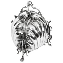 Antique Silver Plate Triple Shell Shaped Sweets Biscuit Box, 19th Century