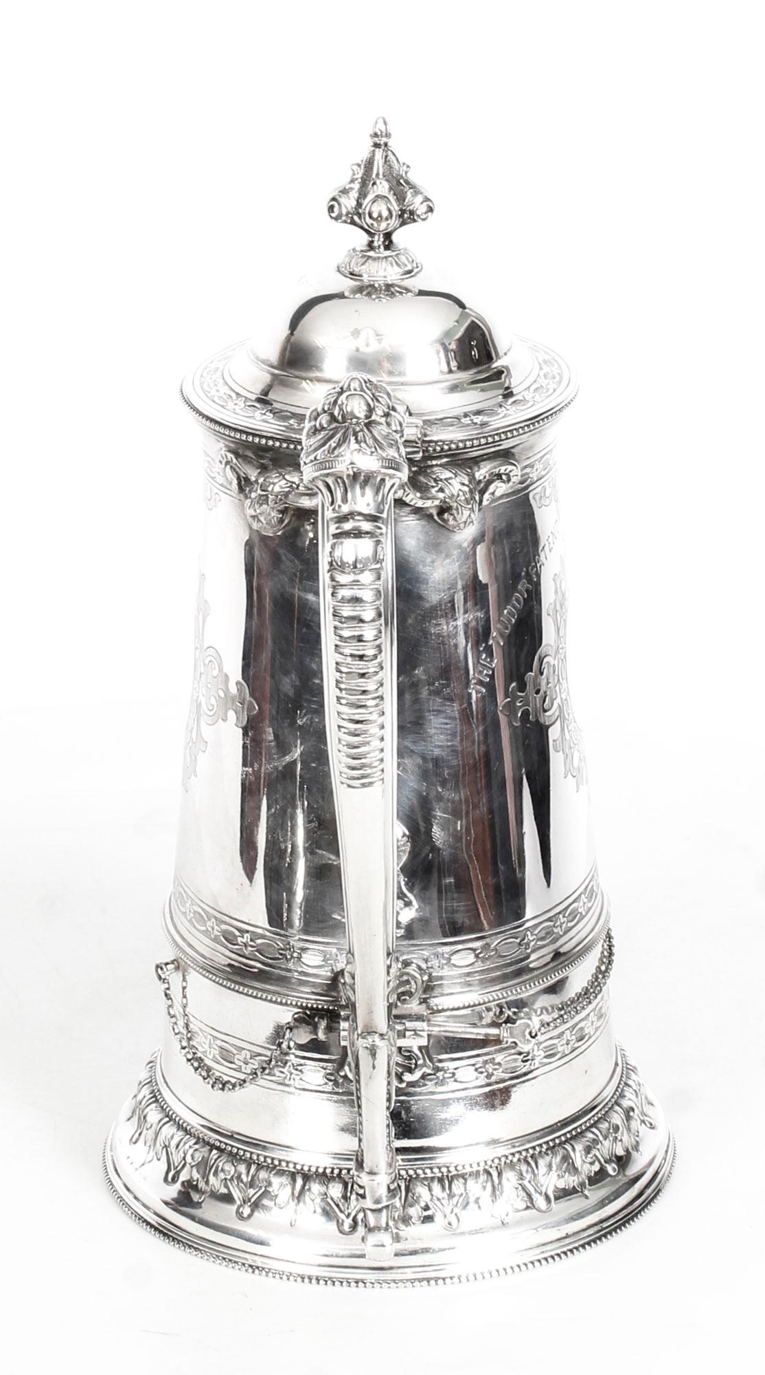 Antique Silver Plate Tudor Patent Wine Cooling Flagon, 19th Century 2