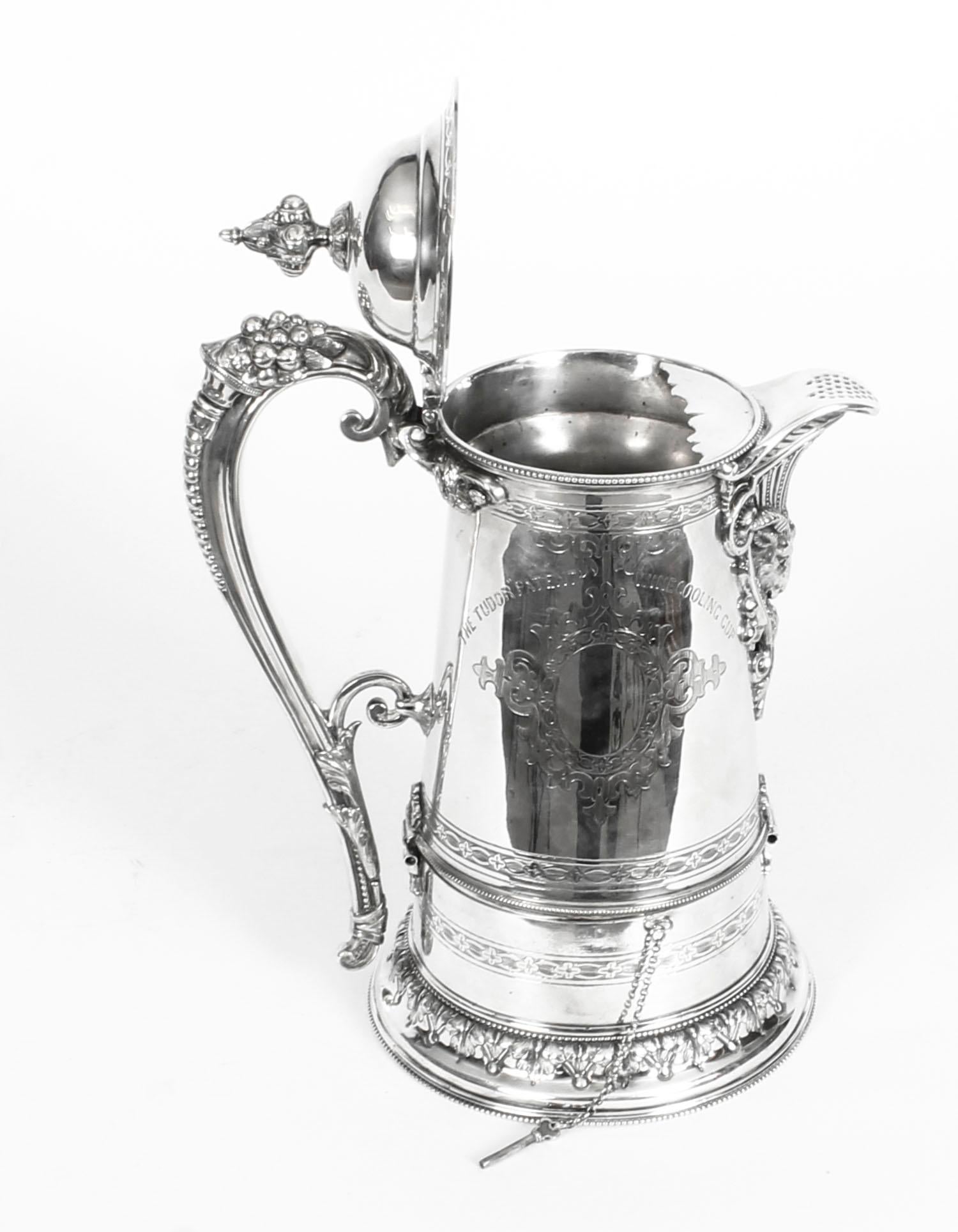 Antique Silver Plate Tudor Patent Wine Cooling Flagon, 19th Century 8