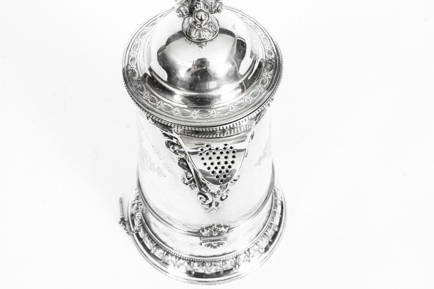 Antique Silver Plate Tudor Patent Wine Cooling Flagon, 19th Century 9