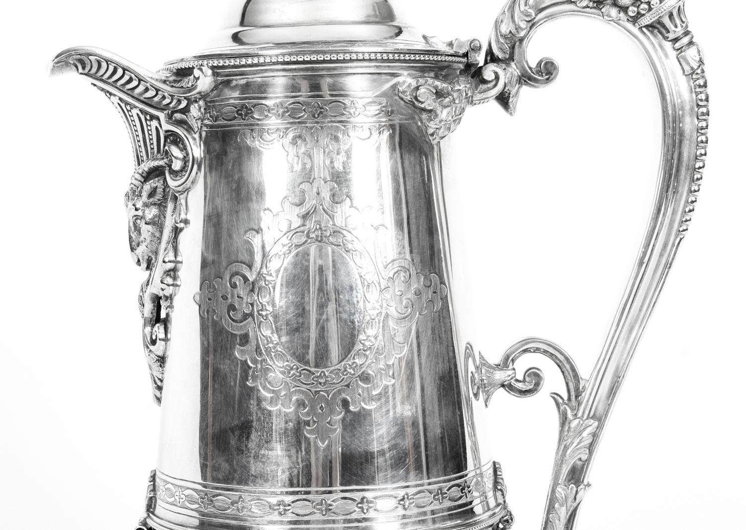 Antique Silver Plate Tudor Patent Wine Cooling Flagon, 19th Century 12