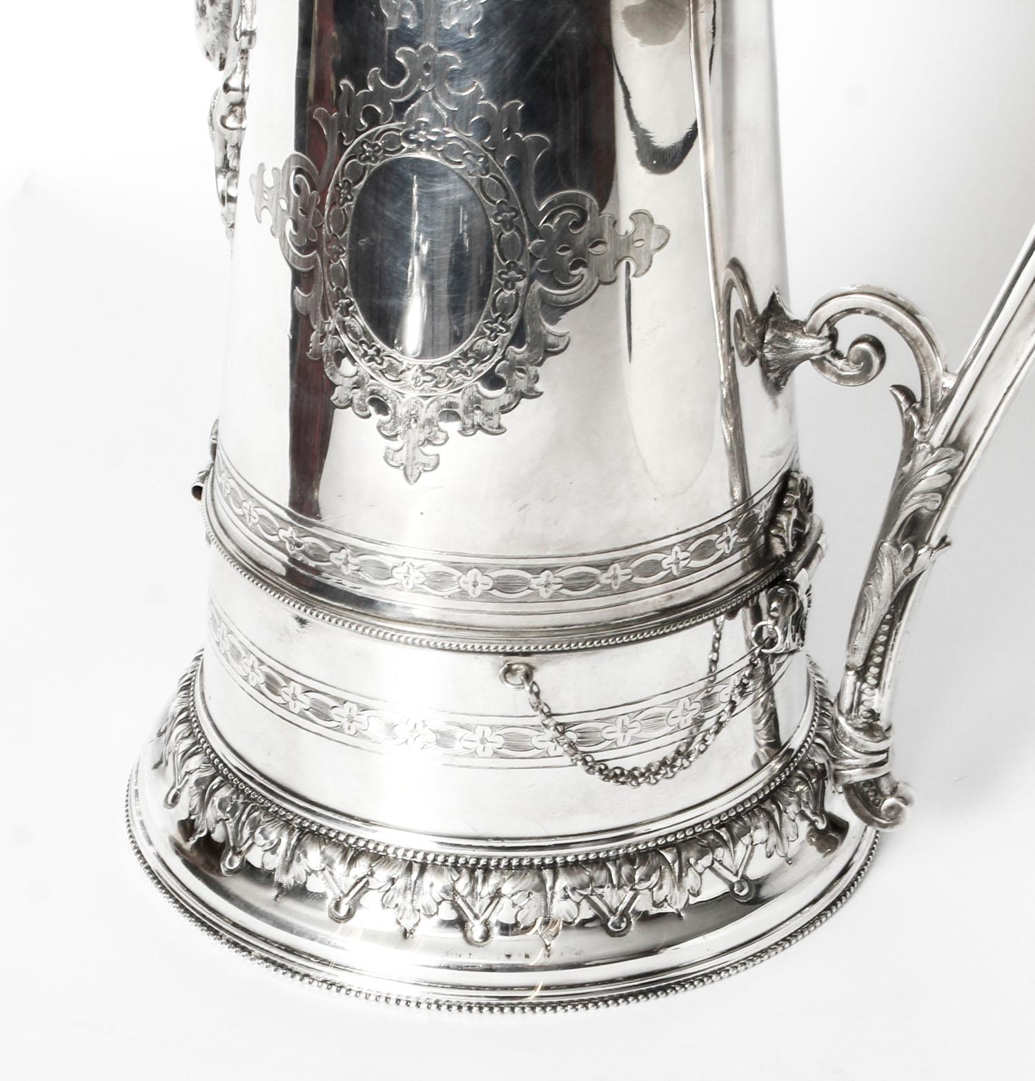 English Antique Silver Plate Tudor Patent Wine Cooling Flagon, 19th Century