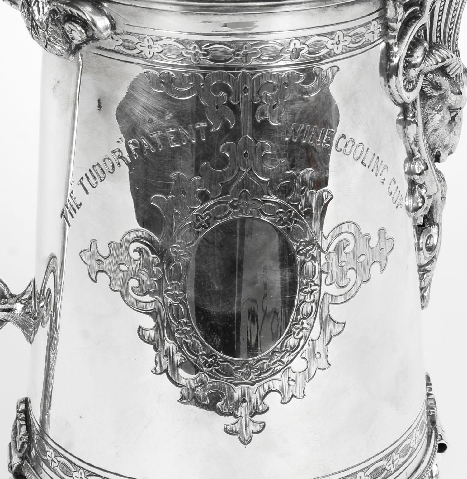 Antique Silver Plate Tudor Patent Wine Cooling Flagon, 19th Century In Good Condition In London, GB