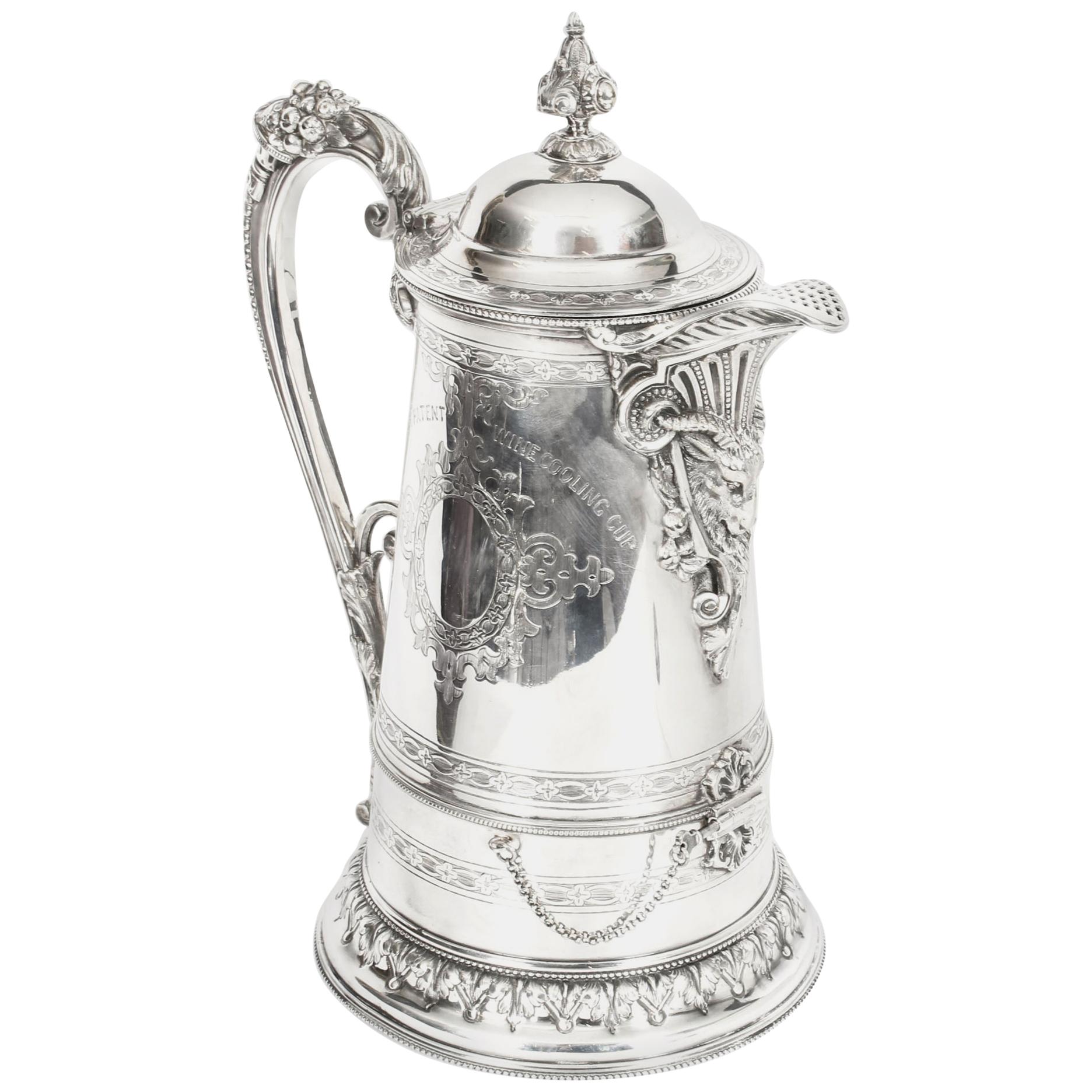 Antique Silver Plate Tudor Patent Wine Cooling Flagon, 19th Century
