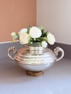 Vaso antico placcato argento, centrotavola, ciotola, epergne, con vetro rimovibile, decorazione floreale, arte de