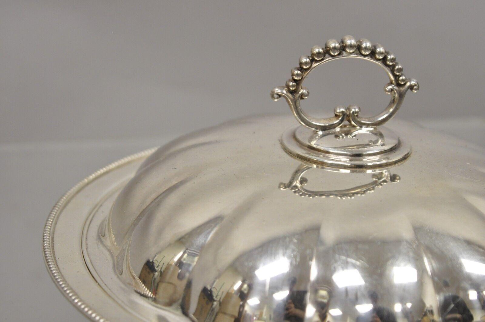 Antique Silver Plate Victorian Round Covered Serving Dish Bowl Platter