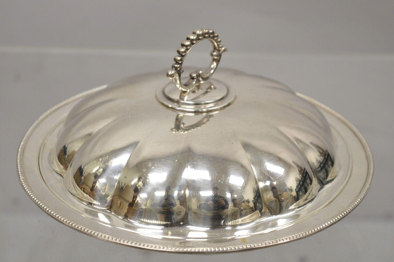 Antique Silver Plate Victorian Round Covered Serving Dish Bowl Platter