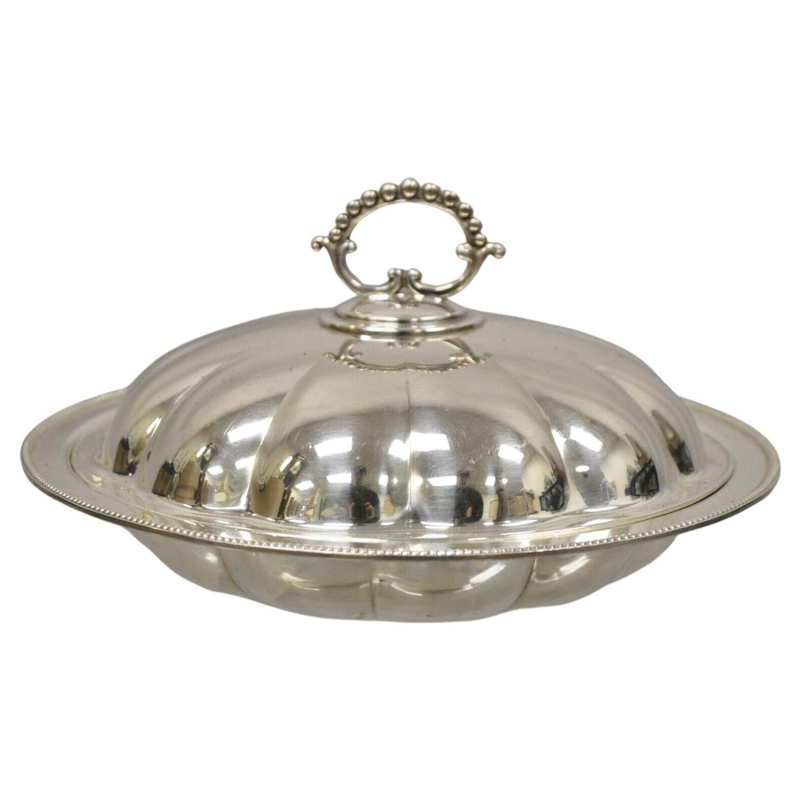 Antique Silver Plate Victorian Round Covered Serving Dish Bowl Platter