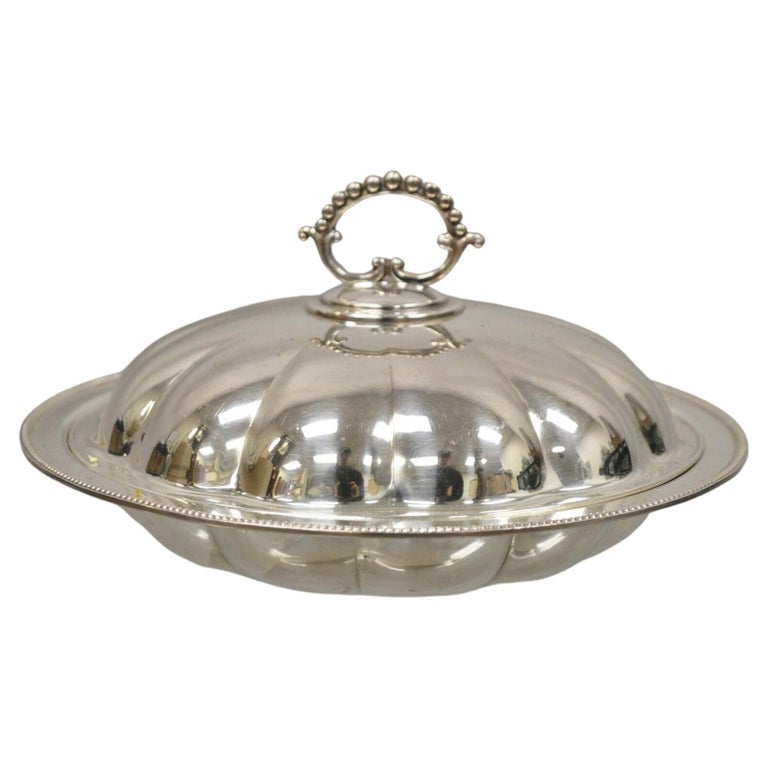 Antique Silver Plate Victorian Round Covered Serving Dish Bowl Platter