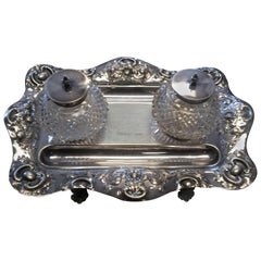 Antique Silver Plated 19th Century Inkwell