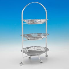 Antique Silver Plated 3 Tier Cake Stand for Afternoon Tea, circa 1915