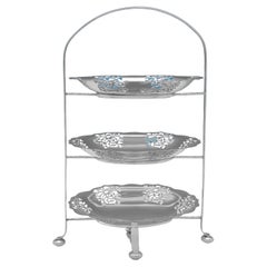 Antique Silver Plated 3 Tier Cake Stand for Afternoon Tea, circa 1915