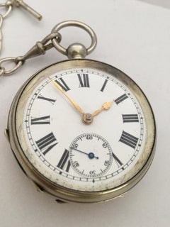 Antique Silver Plated Key-Winding Pocket Watch with a Chain