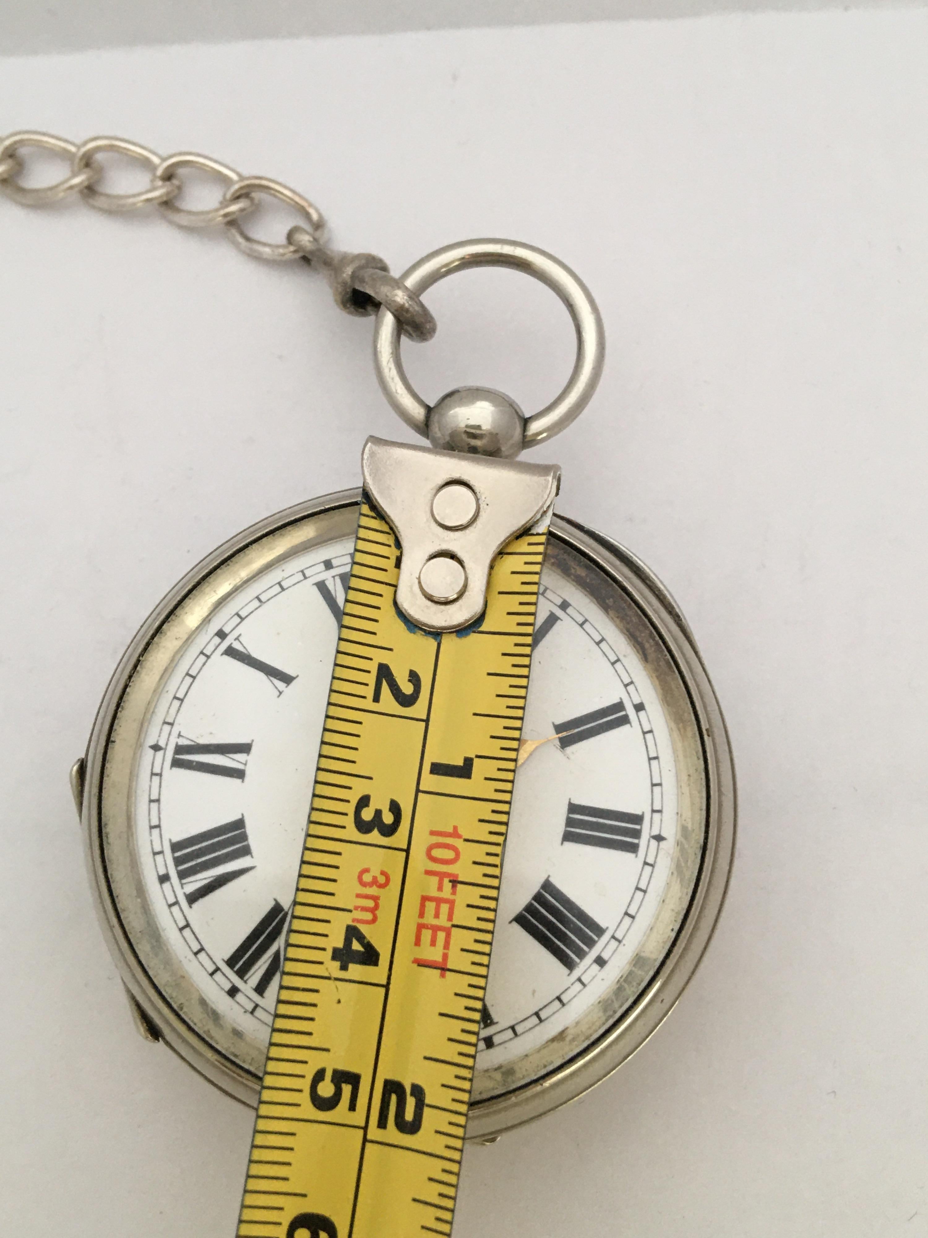 Antique Silver Plated Key-Winding Pocket Watch with a Chain 2