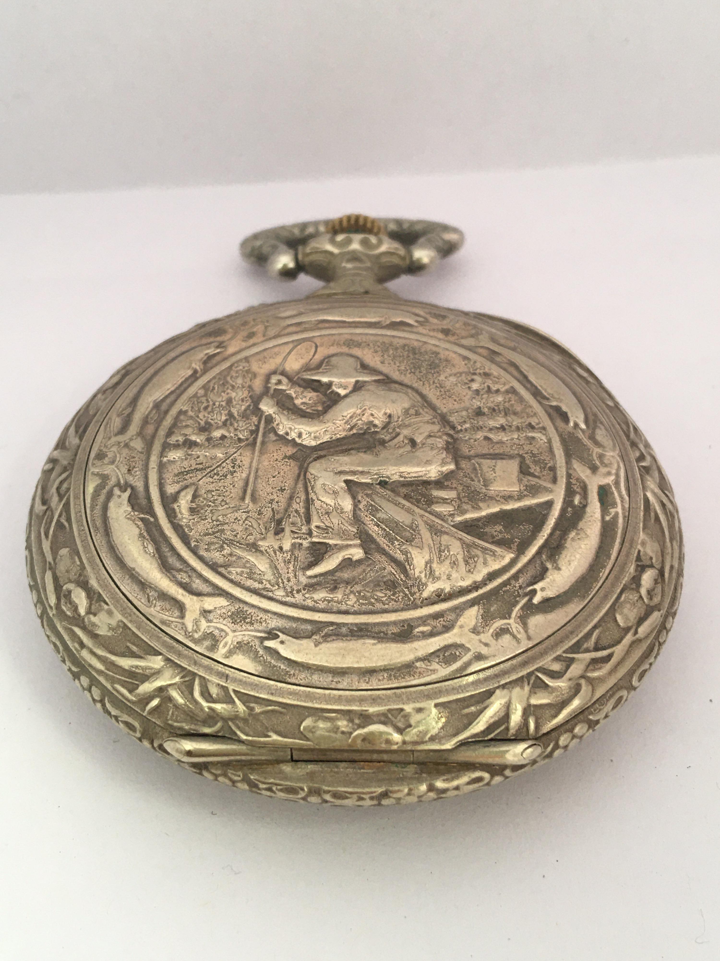 Antique Silver Plated Hand Winding DOXA Goliath Pocket Watch For Sale 2