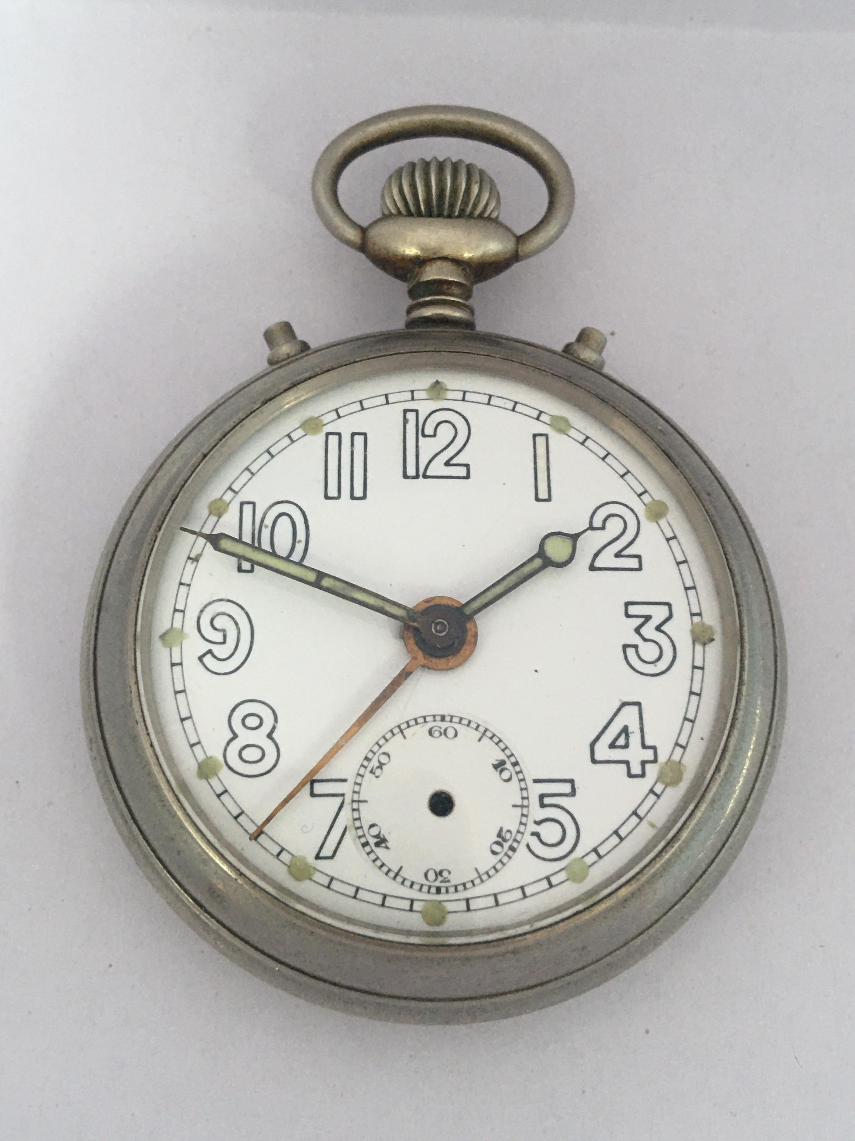 Antique Silver Plated Alarm Pocket Watch Signed Junghans For Sale 6