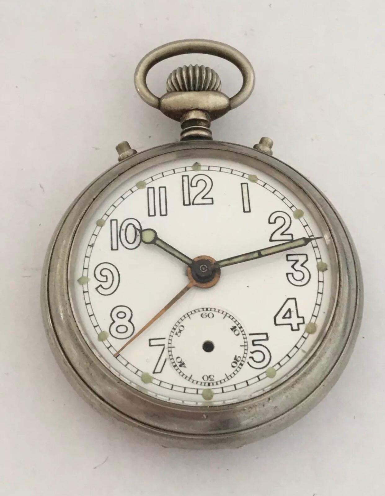 Antique Silver Plated Alarm Pocket Watch Signed Junghans For Sale 8