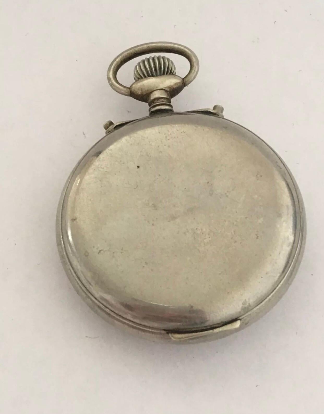 Antique Silver Plated Alarm Pocket Watch Signed Junghans For Sale 10