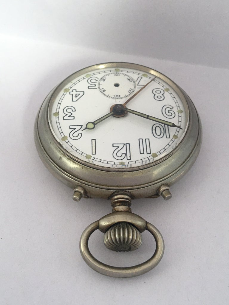 Antique Silver Plated Alarm Pocket Watch Signed Junghans For Sale at