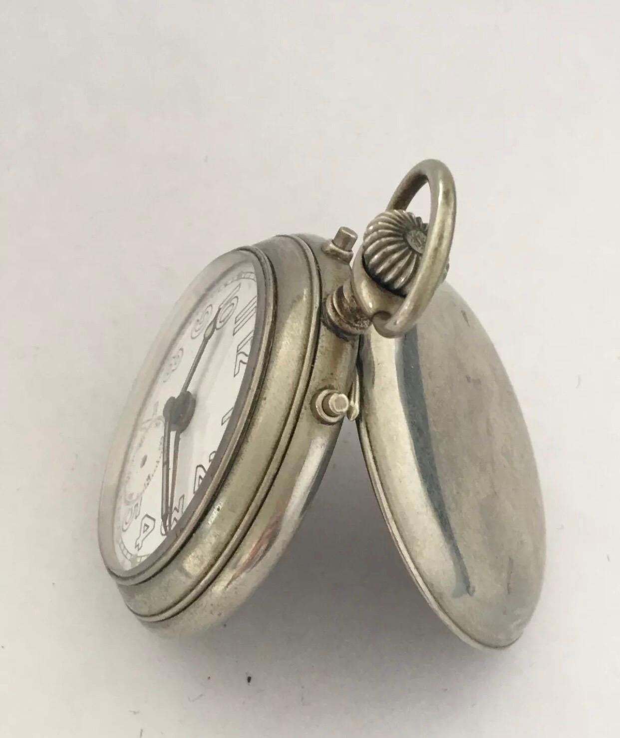 Women's or Men's Antique Silver Plated Alarm Pocket Watch Signed Junghans For Sale