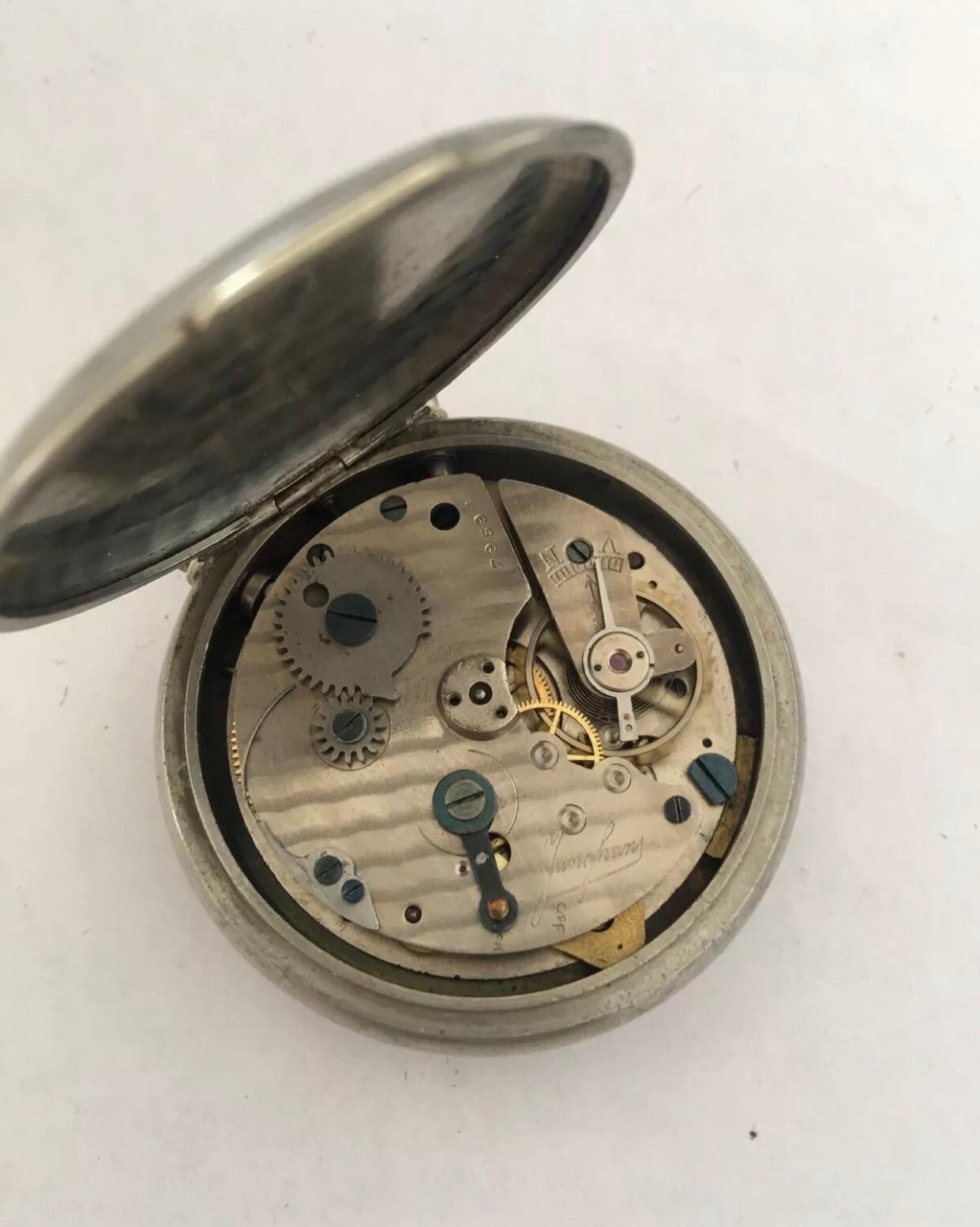 Antique Silver Plated Alarm Pocket Watch Signed Junghans For Sale 2